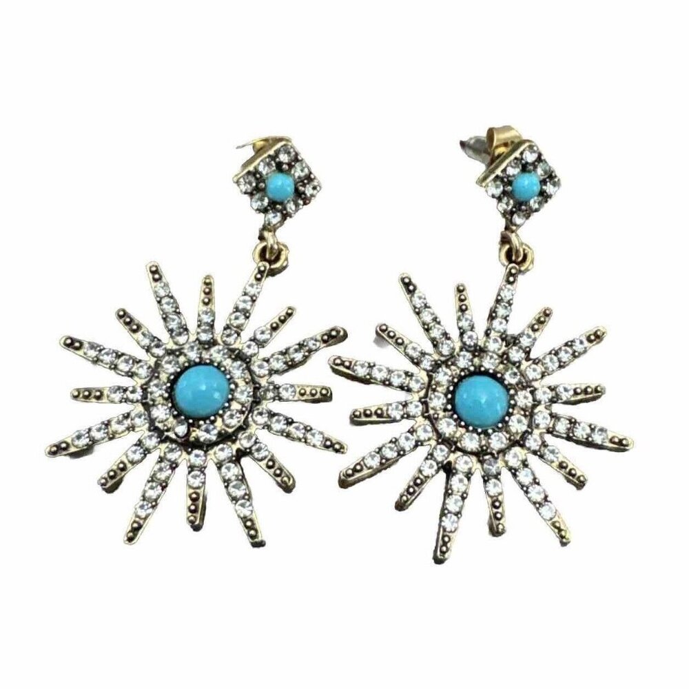 ADORNIA Bohemian Earrings Boho Starburst Turquoise Swarovski Crystal Retail $475